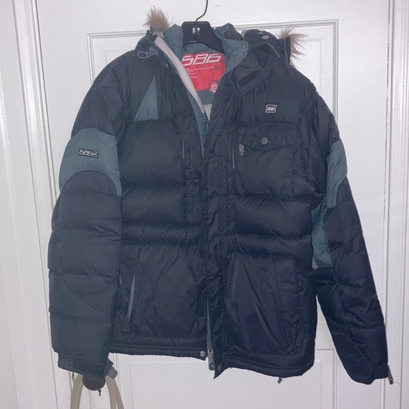 686 Faux fir lined hooded puffer snowboard jacket size XS extra small black gray - Picture 1 of 12